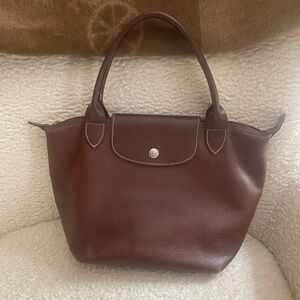 Longchamp Le Pliage pebbled leather tote S brown